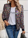 Damen Funktionsjacke mit glitzerndem Paillettendesign und bequemen Bündchen EB