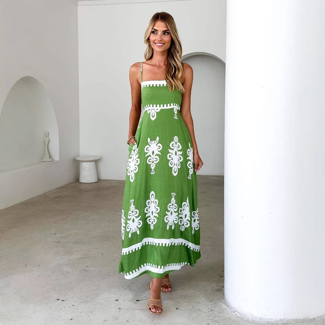 Damen Maxikleid mit floralem Muster und schwingendem Rock R&B