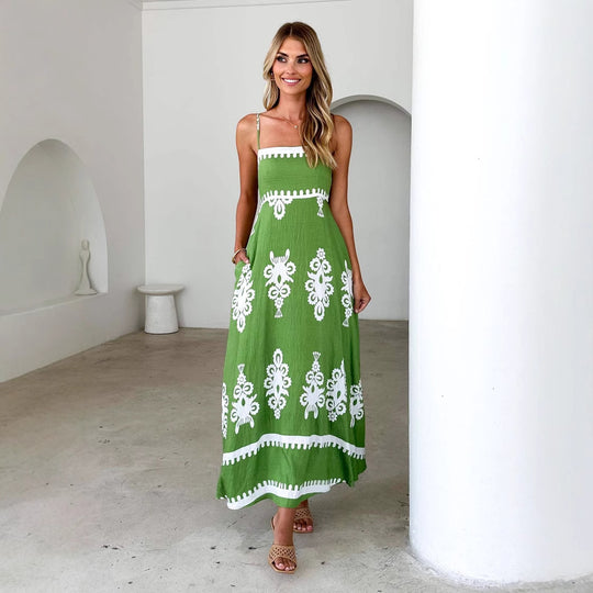 Damen Maxikleid mit floralem Muster und schwingendem Rock R&B