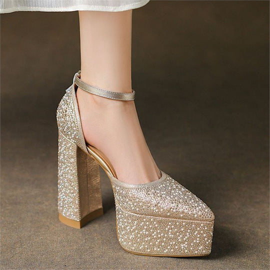 Damen Plateau-Pumps mit glitzerndem Strass-Design R&B