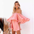 Damen Off-Shoulder Jumpsuit mit voluminösen Rüschensleeves R&B