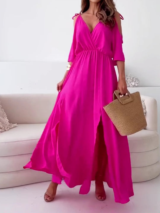 Damen Maxikleid mit V-Ausschnitt und seitlichen Schlitzen Heidi-Mode