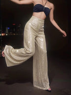 Damen Glänzende Weite Hose mit funkelndem Design R&B