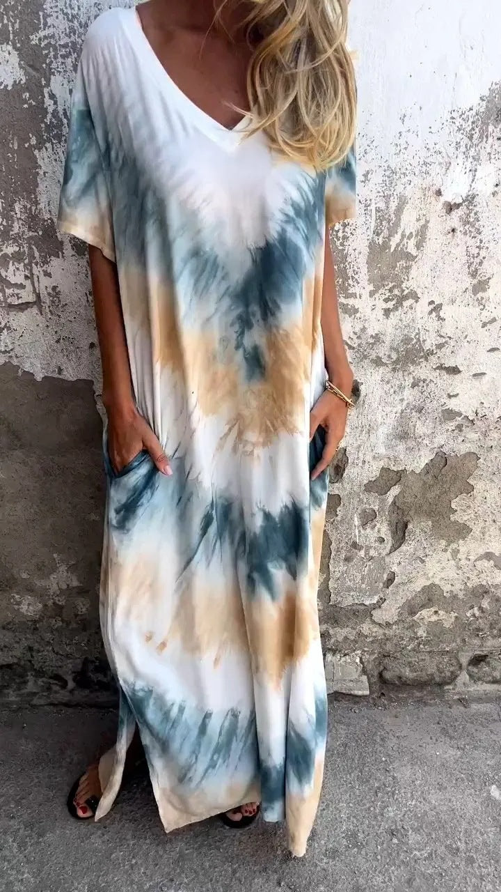 Damen Maxikleid mit lässigem V-Ausschnitt und praktischen Taschen R&B