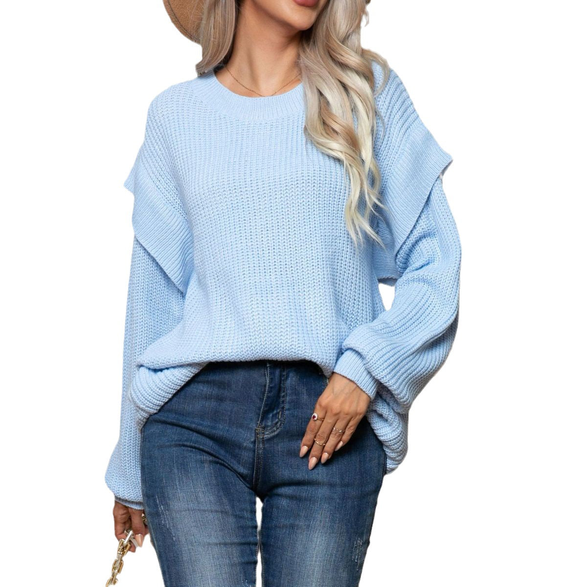 Damen Grobstrickpullover mit schulterfreier Passform und lässigem Schnitt R&B
