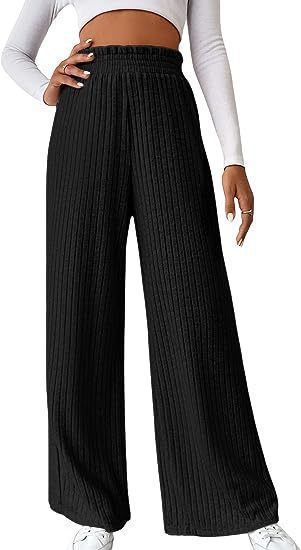 Damen weite Plisseehose mit hohem Bund und elastischem Taillenband R&B