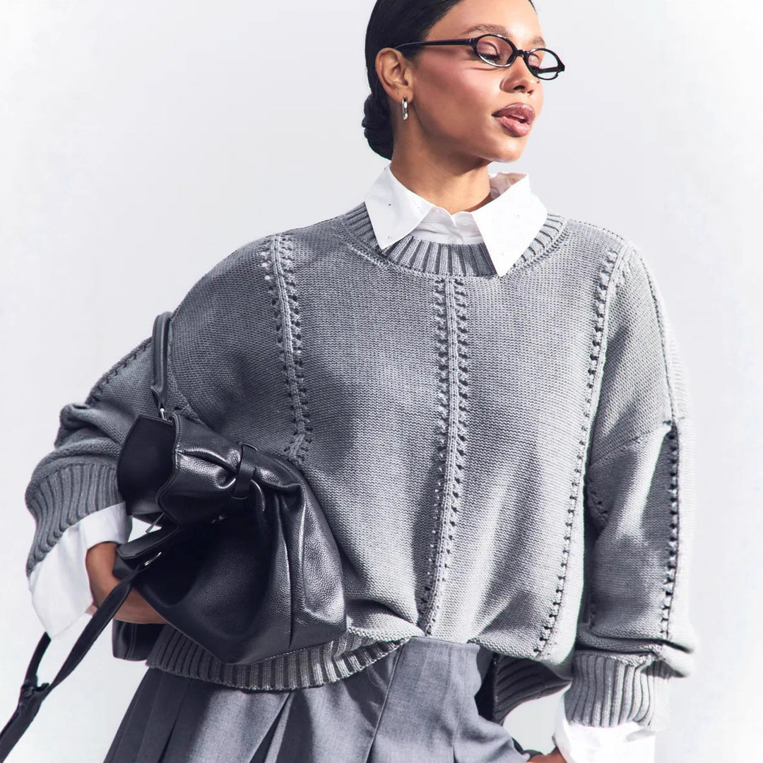 Damen lässiger Strickpullover mit strukturiertem Design und überschnittenen Schultern R&B