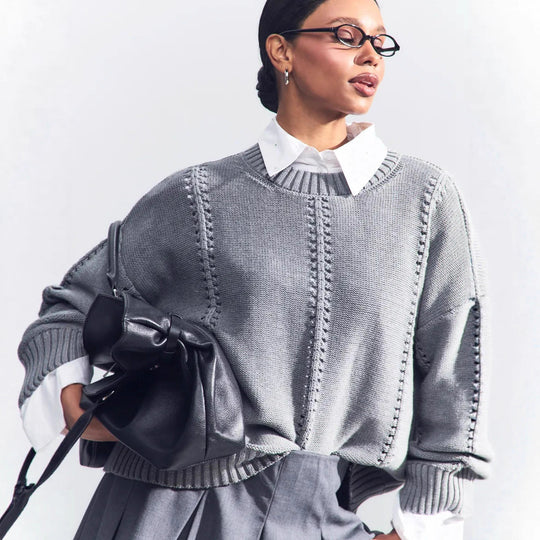 Damen lässiger Strickpullover mit strukturiertem Design und überschnittenen Schultern R&B