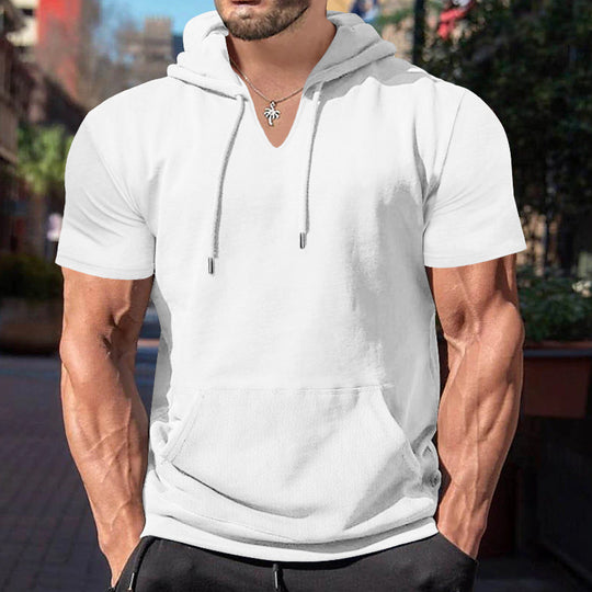 Herren lässiges Kapuzenshirt mit V-Ausschnitt und praktischer Bauchtasche R&B