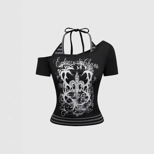 Damen Off-Shoulder Top mit grafischem Design R&B