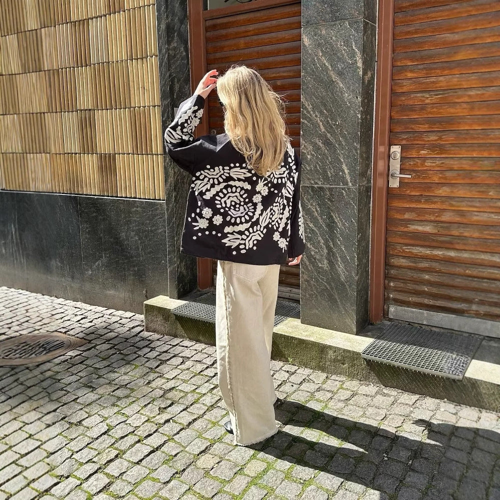 Damen Trendige Kimono-Jacke mit floralen Mustern und Taillengürtel R&B