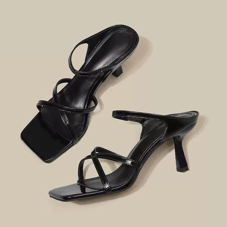 Damen elegante Slingback-Sandaletten mit geschwungenem Absatz und modischem Riemendesign R&B