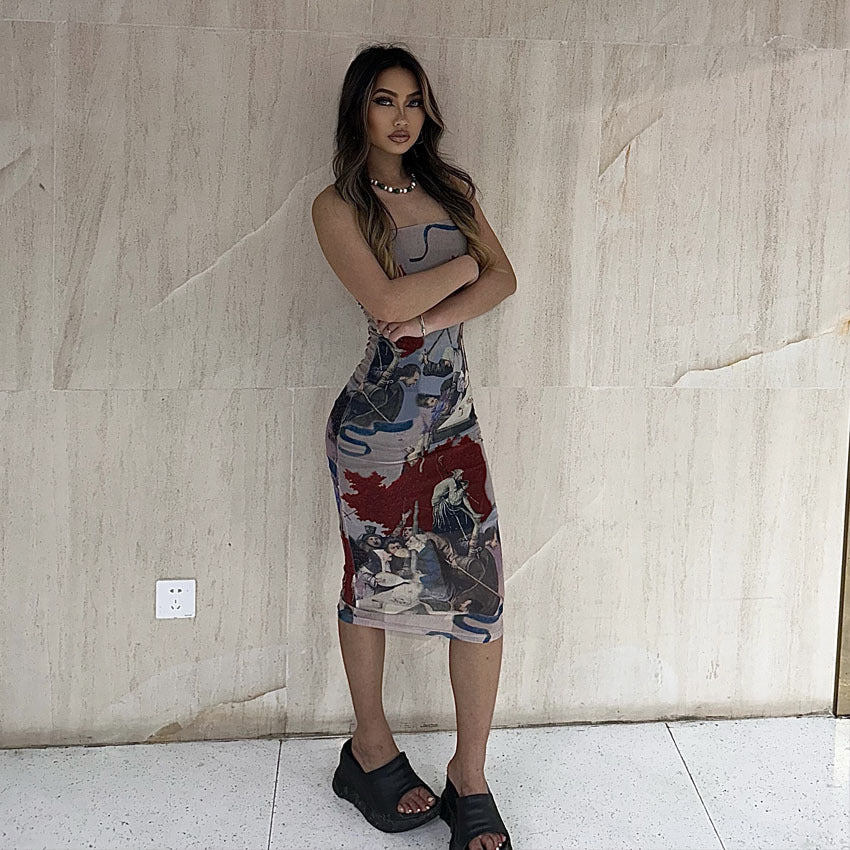 Damen figurbetontes Kleid mit kreativem Kunstdesign R&B