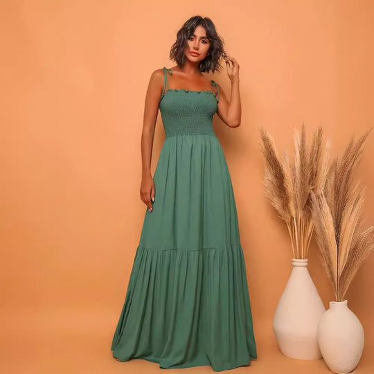 Damen luftiges Maxikleid mit Spaghetti-Trägern und Rüschendetails R&B