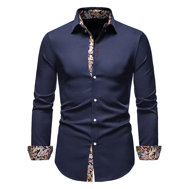 Herren elegantes Langarmhemd mit auffälligem Paisley-Muster R&B