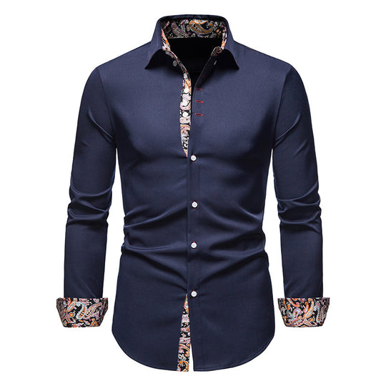 Herren elegantes Langarmhemd mit auffälligem Paisley-Muster R&B