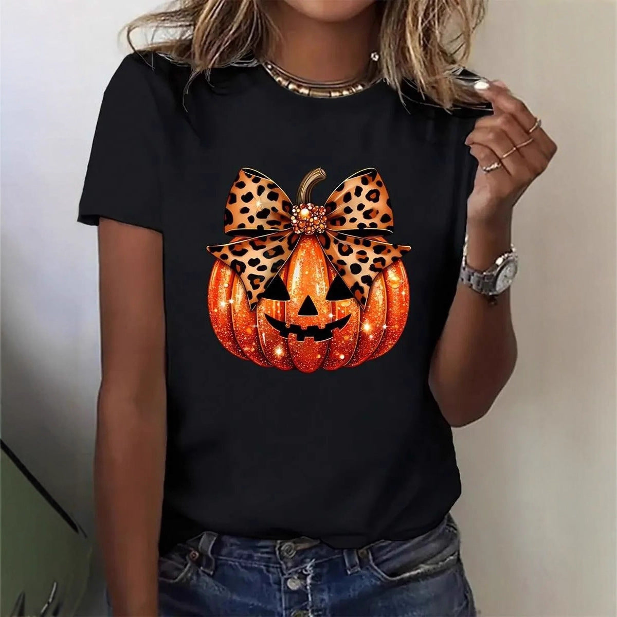 Damen T-Shirt mit stylischem Kürbis-Motiv und aufregendem Animal-Print R&B