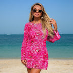 Damen Strandkleid mit langem Arm und bezauberndem Muschelmuster R&B