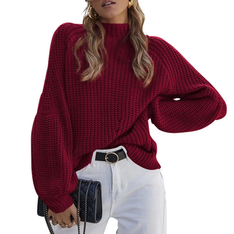 Damen gemütlicher Strickpullover mit weitem Schnitt R&B