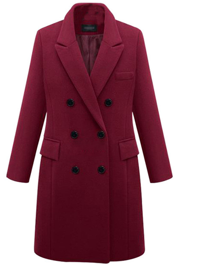 Damen eleganter doppelt-geknöpfter Wollmantel mit Taschen R&B