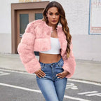Damen Flauschige Kurzmantel aus Kunstfell mit puffartigen Ärmeln R&B
