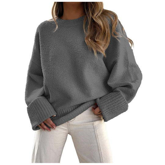 Damen Flauschiger Oversized Pullover mit breiten Bündchen R&B
