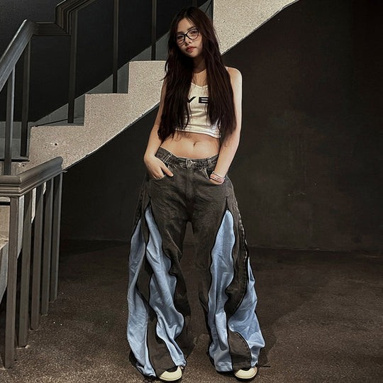 Damen sportliches Crop-Top mit modernem Print und schmalen Trägern R&B
