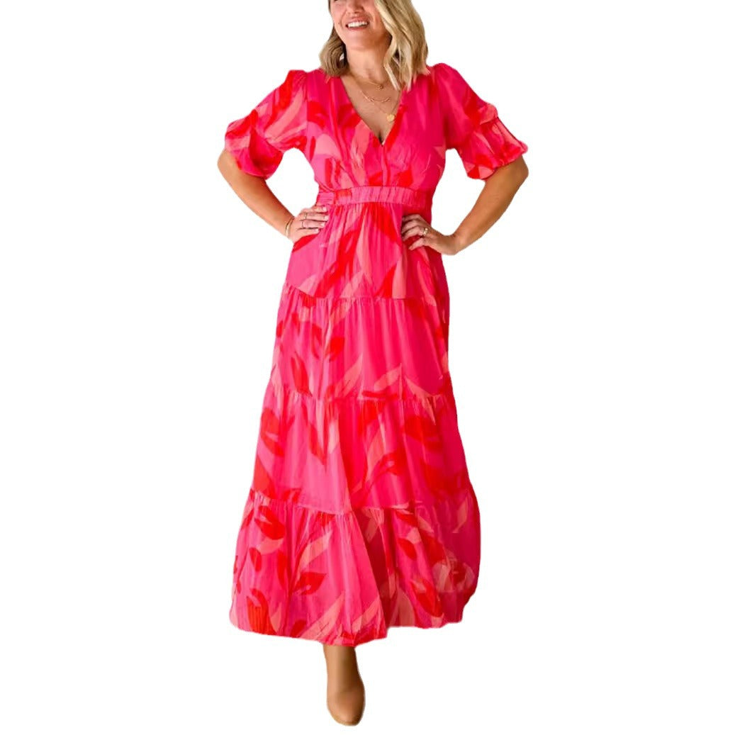 Damen Maxikleid mit voluminösen Ärmeln und schwingendem Saum Heidi-Mode