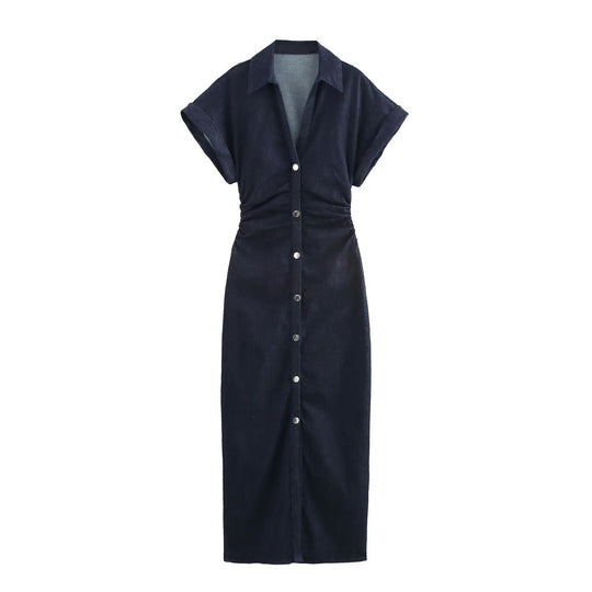 Damen Hemdblusenkleid mit kurzen Ärmeln und praktischen Taschen R&B
