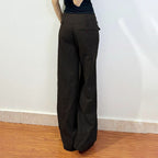 Damen Elegante weit geschnittene Streifenhose mit hoch sitzendem Bund und dekorativen Knopfdetails R&B