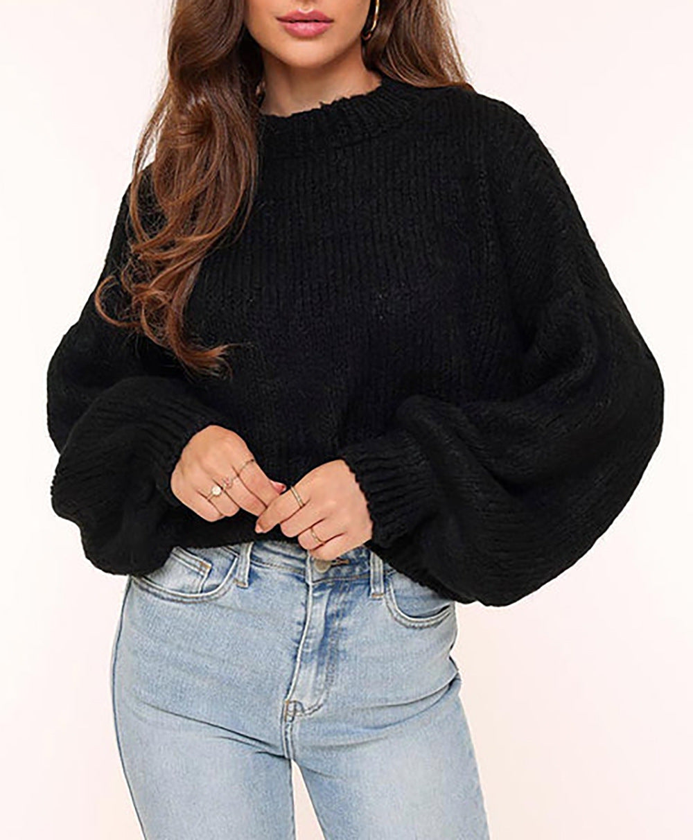 Damen lässiger Strickpullover mit voluminösen Ärmeln und modernem Design R&B