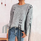 Damen modischer Oversize-Pullover mit einzigartigen Schnürdetails R&B