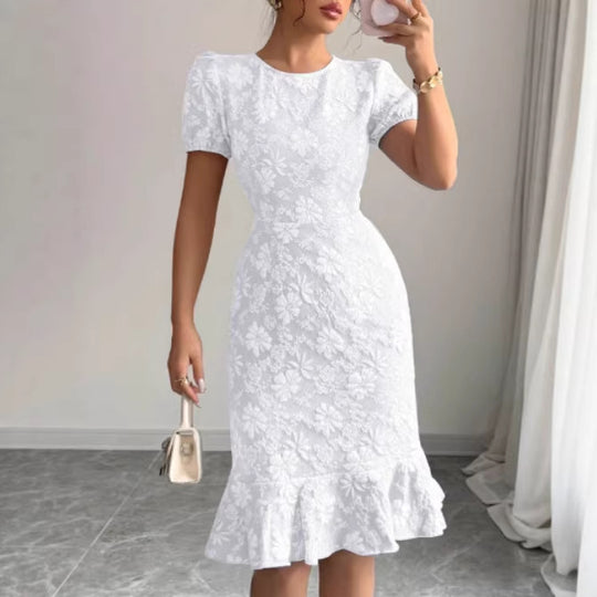 Damen Kleid mit floralem Spitzenmuster und fließendem Saum R&B