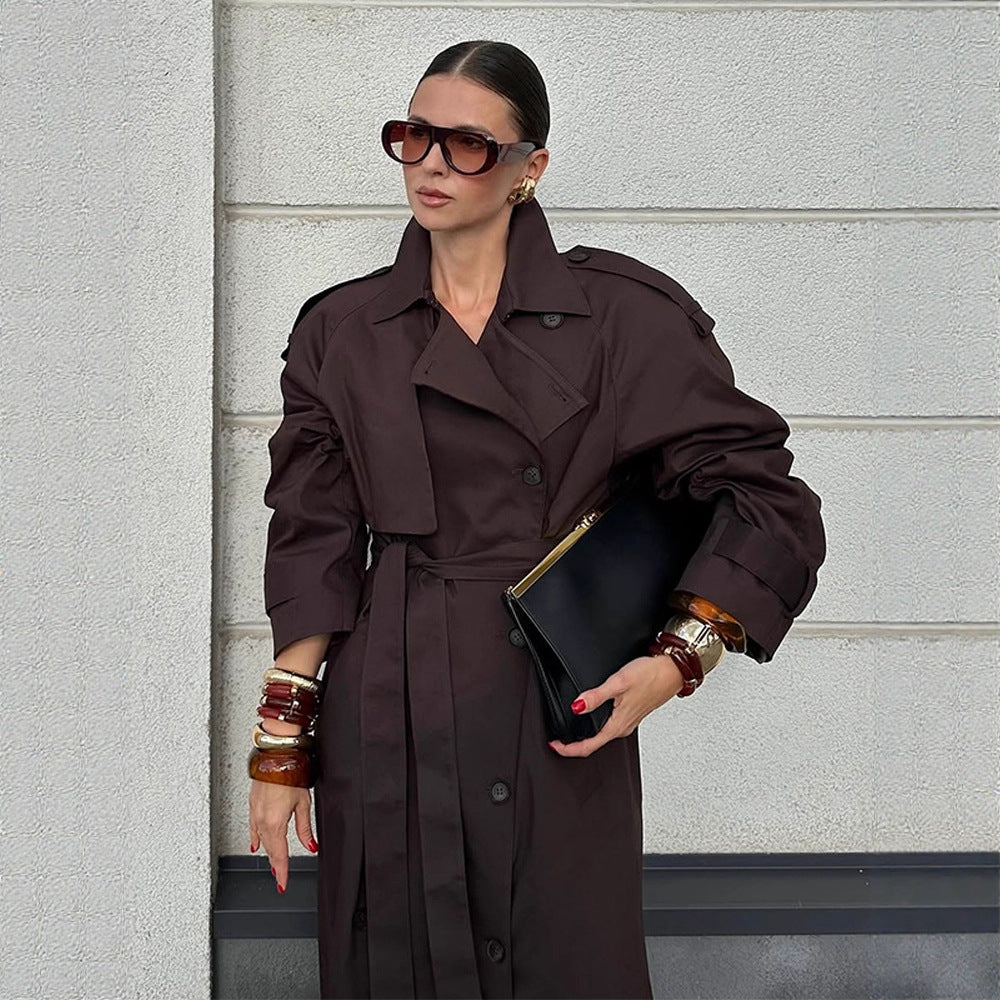 Damen modischer Trenchcoat mit Gürtel und voluminösen Ärmeln R&B