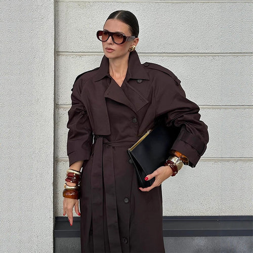 Damen modischer Trenchcoat mit Gürtel und voluminösen Ärmeln R&B