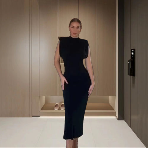 Damen Figurbetontes Maxikleid mit asymmetrischem Design und elegantem Halsschmuck R&B