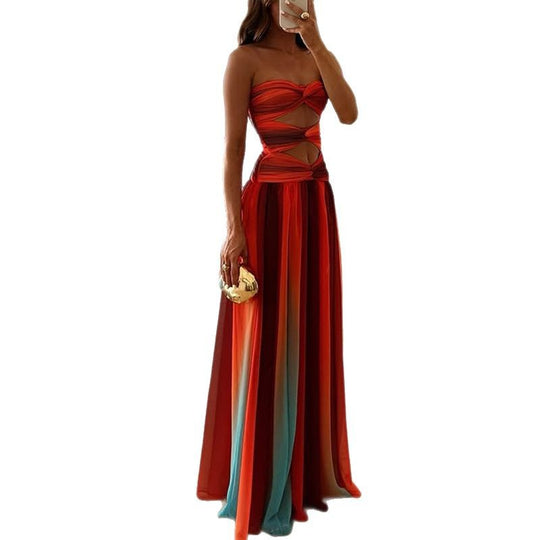 Damen Maxi-Kleid mit raffinierten Cut-Outs und fließendem Stoff R&B