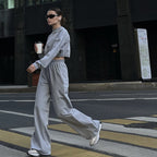 Damen trendiges Cropped Sweatshirt und weite Hose Set