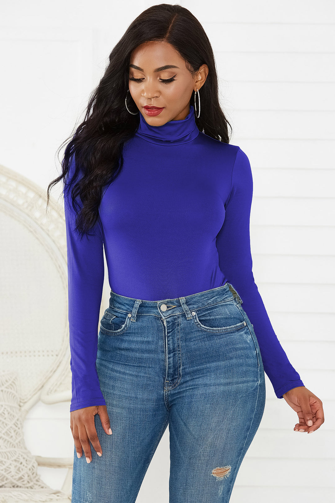 Damen Eleganter Langarmbody mit hohen Kragen R&B