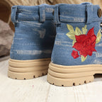 Damen Modische Schnürstiefeletten mit floralem Stickmuster und rutschfester Sohle R&B