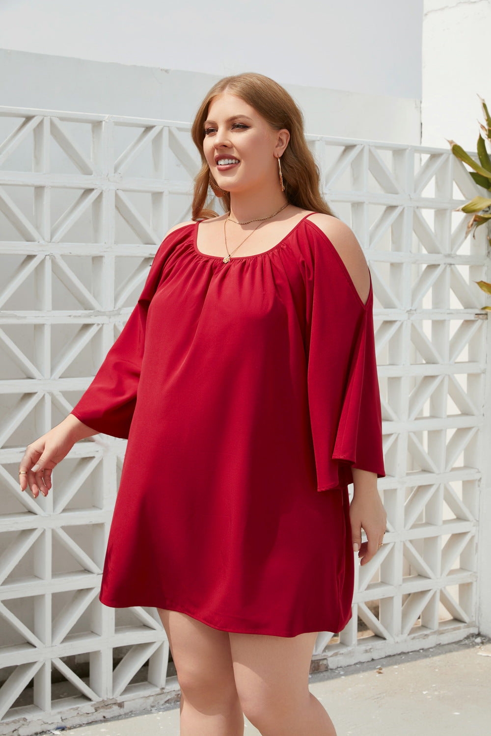 Damen Sommerkleid mit offenem Schulterdesign und voluminösen Ärmeln R&B