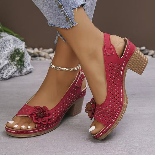 Damen elegante Plateau-Sandalen mit floralem Dekor R&B