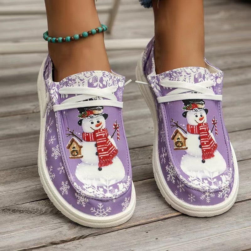 Damen Sneakers im winterlichen Design mit Schneemann-Motiv und rutschfester Sohle R&B