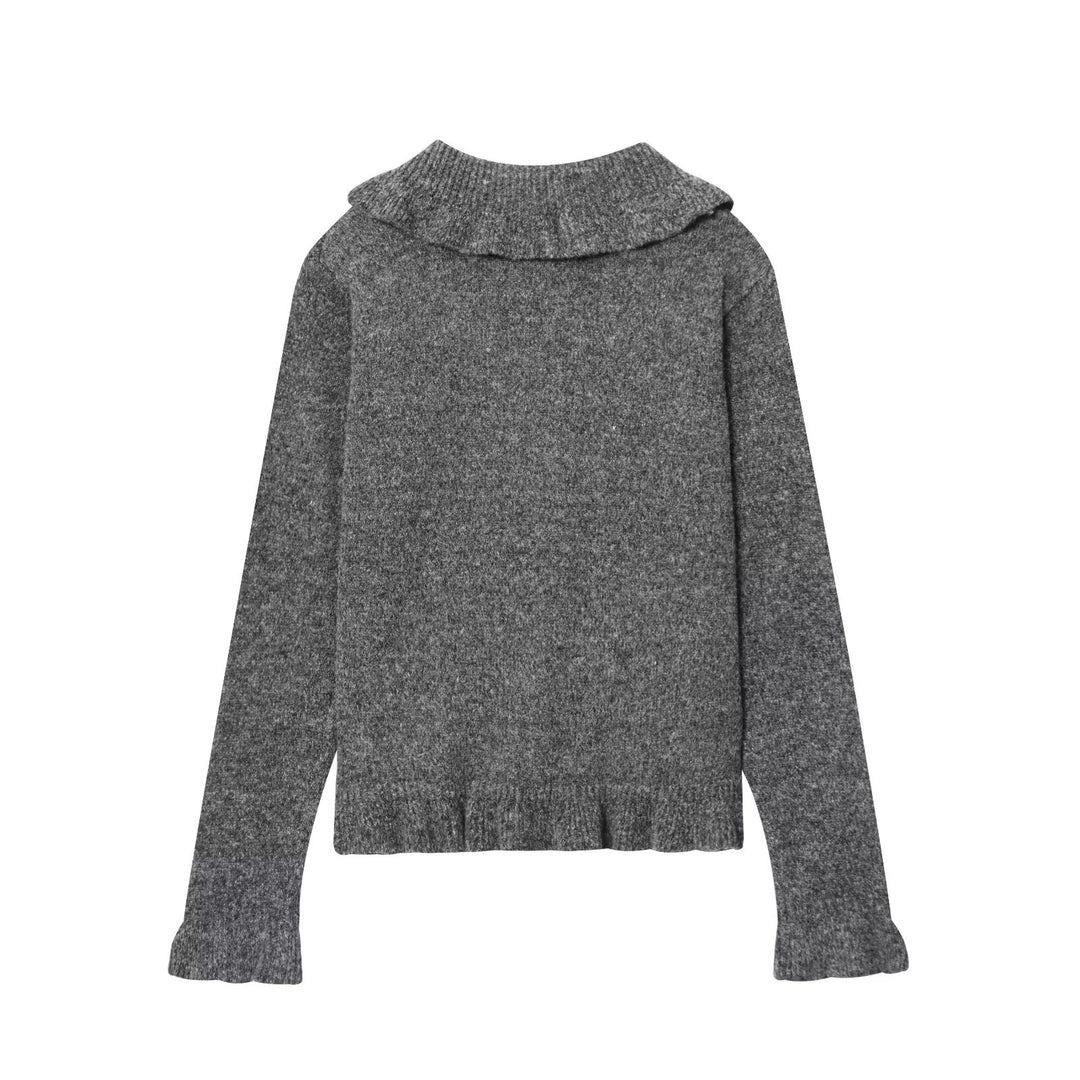Damen Strickjacke mit Peter Pan Kragen und Knopfdetail R&B