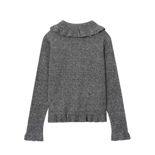 Damen Strickjacke mit Peter Pan Kragen und Knopfdetail R&B