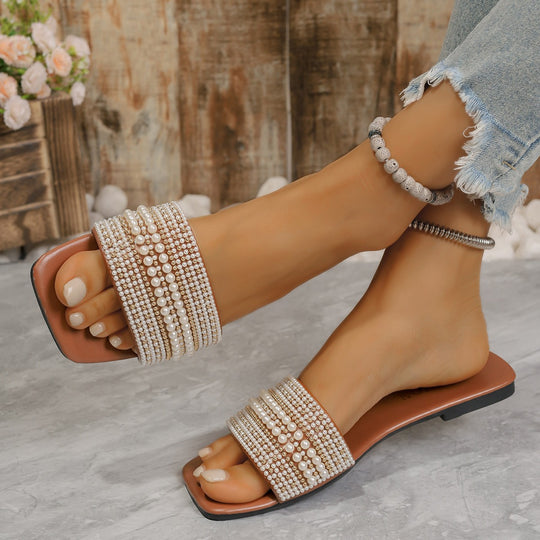 Damen Plateau-Sandalen mit dekorativen Perlenakzenten R&B