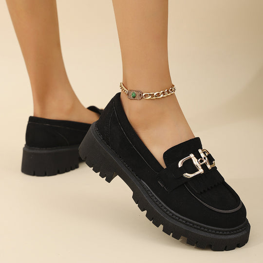 Damen Elegant verzierten Mokassins mit Blockabsatz und modischem Schnallen-Detail R&B
