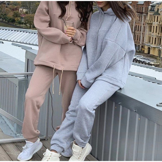 Damen Lässiger Kapuzenanzug mit bequemen Taschen und regulierbarem Bund R&B