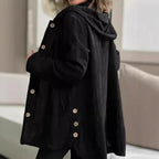 Damen Wohlfühljacke aus Cord mit Kapuze und großen Knöpfen