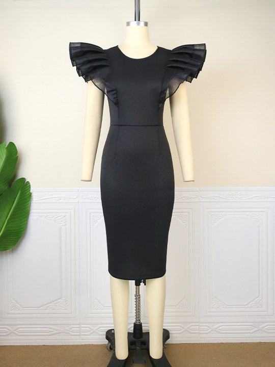 Damen Elegantes Etuikleid mit Rüschenärmel R&B